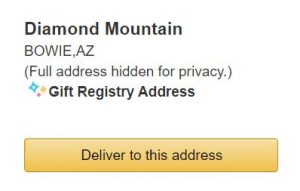 Shipping address as shown in Amazon